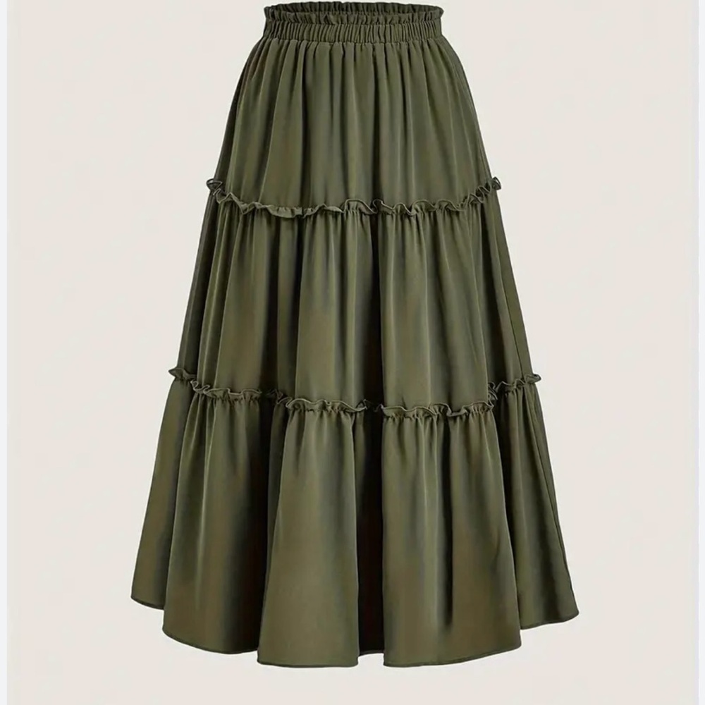 Boutique -Olive Green Tier Ruffle Hem Layer
Maxi Skirt-NWOT-Sz L-Boho-Gypsy - Picture 11 of 11